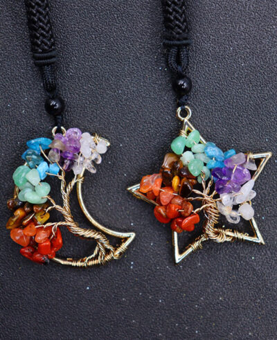 Seven Chakras Tree Of Life Wrapped Moon Star Crystal Necklace Seamido