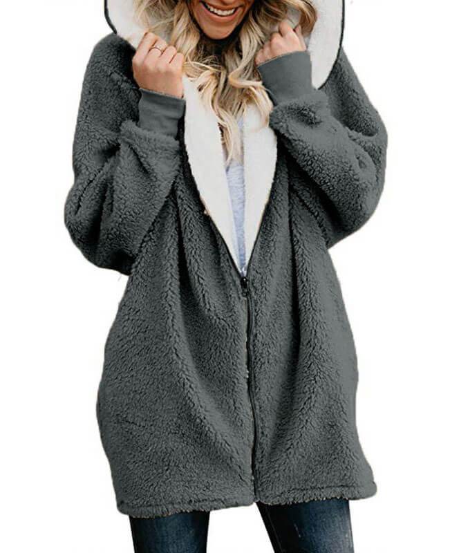 Zip Up Hooded Fluffy Coat| Warmest Winter Coats for Women | Seamido