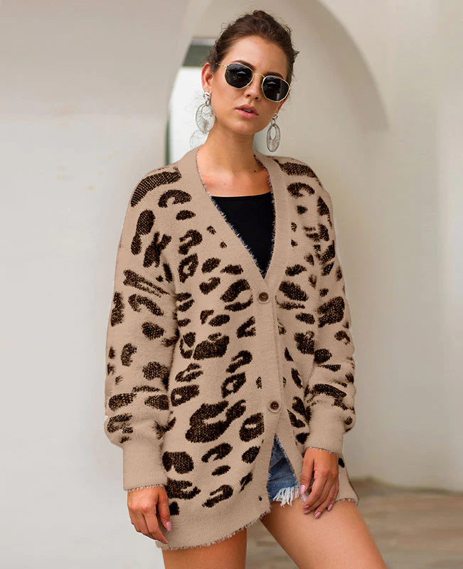 Leopard Print Furry Cardigan| Seamido