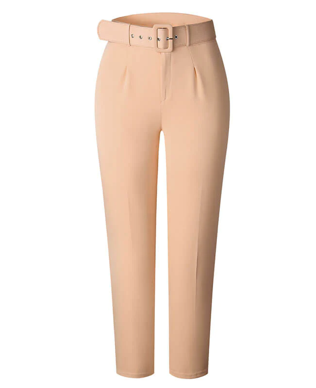 All white linen high waisted flat-front Cigarette Trousers | Sumissura