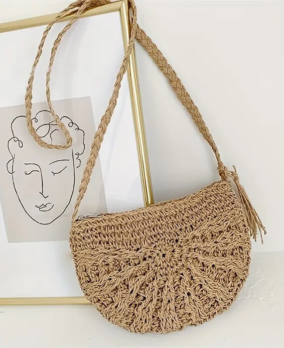 Straw Woven Crossbody Bag Fashion Beach Straw Shoulder Bag - seamido.com