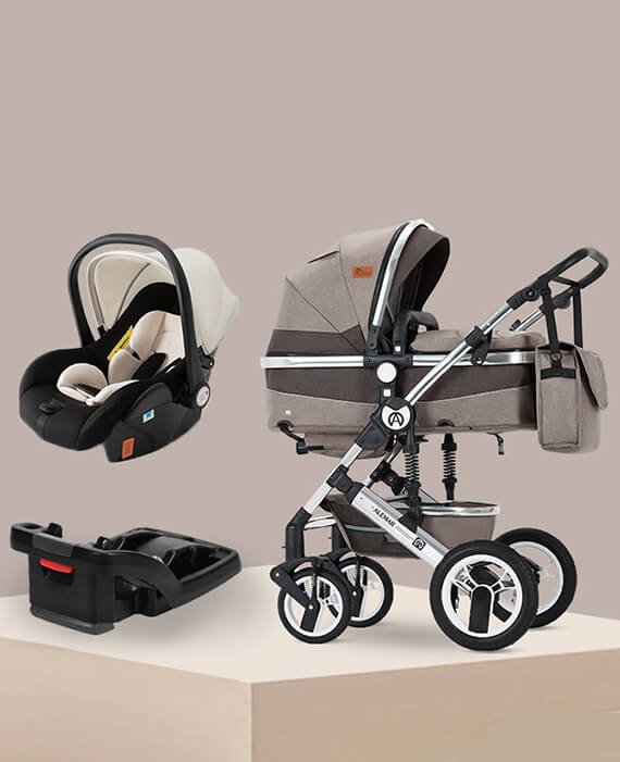 2021 New Design Khaki Color High Landscape Baby Stroller 3 in 1 With Car  Seat 