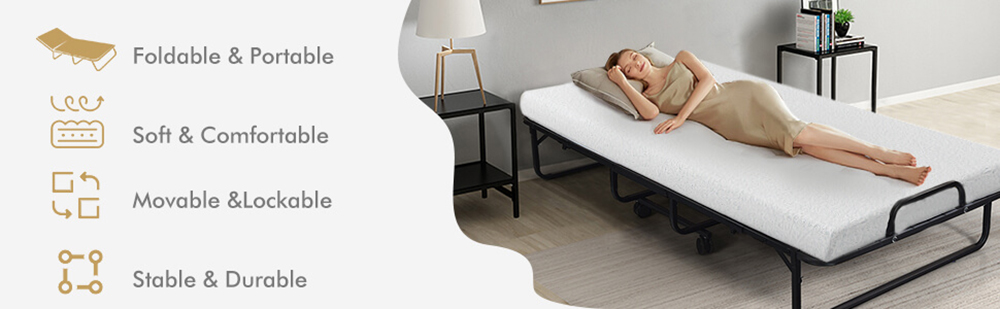 Folding Bed with Mattress Twin Bed Frame Rollaway Bed - seamido.com