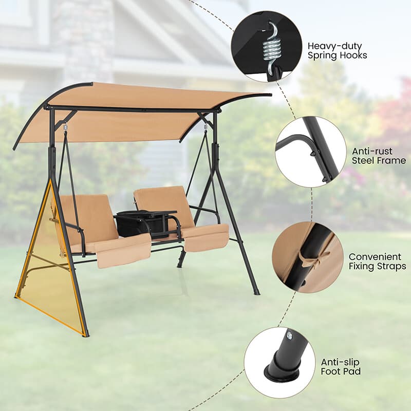 2 Seat Adjustable Outdoor Swing Seat with Canopy for Backyard