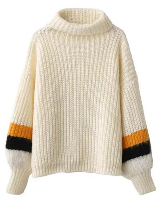 Patchwork Cable Knit Turtleneck Sweater