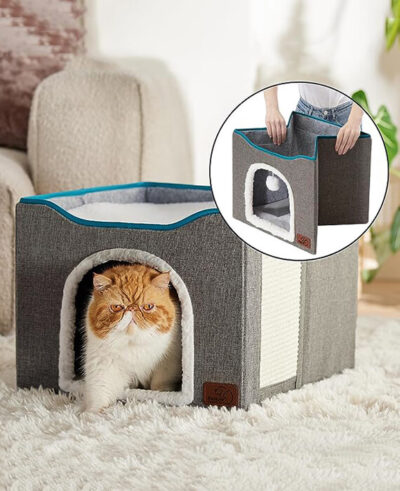 Large Cat House Indoor Folding Cat Cavern with Scratch Pad - www ...