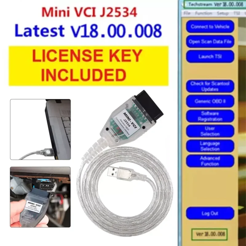 2024 MINI VCI TIS Techstream V18.00.008 Cable For Toyota Inspection Cable TIS J2534