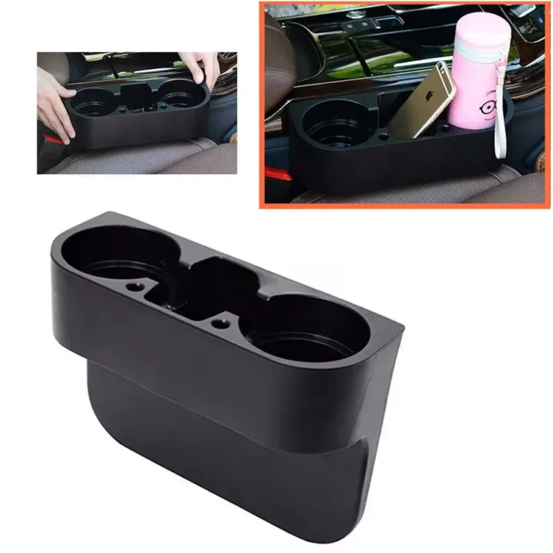 Universal Black 2 Cup Holder Drink Beverage Seat Wedge for Car