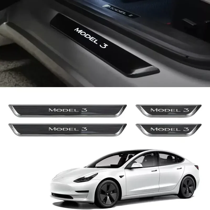 4Pcs Illuminated Door Sills Trim for Tesla Model 3 2017-2022 Magnitic LED