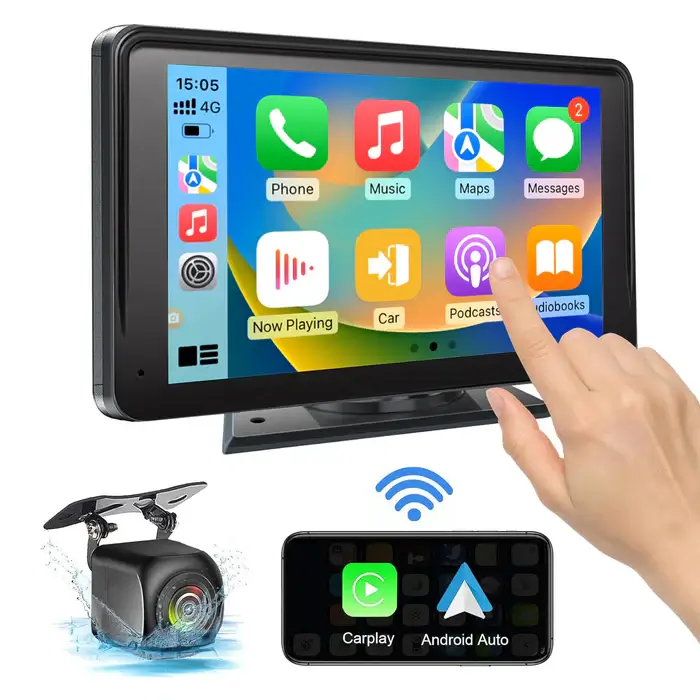 7 HD Portable Wireless Android Auto and Apple Carplay Bluetooth Wifi 2.5D Touchscreen