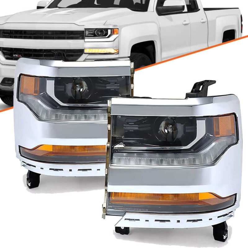 Clear Lens Chrome Housing for 2016-2018 silverado headlights 1500 HIDXenon D5S